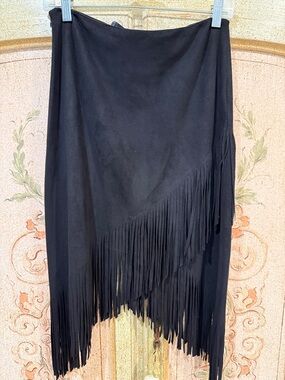 Aqua Black Asymmetrical Fringe Skirt